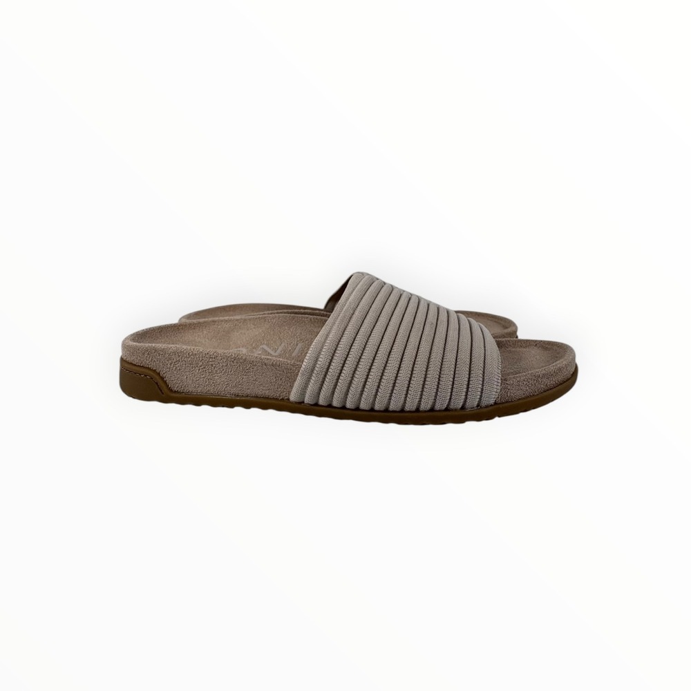 Vionic Slide Sandals Womens 8 Taupe Excellent Ribbed Knit Orthotic Comfort Flat - Picture 7 of 10